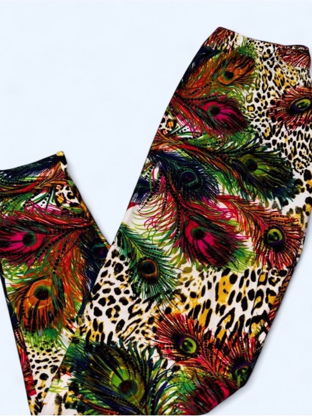 Women’s Peacock Feather Print Leggings - Multicolor